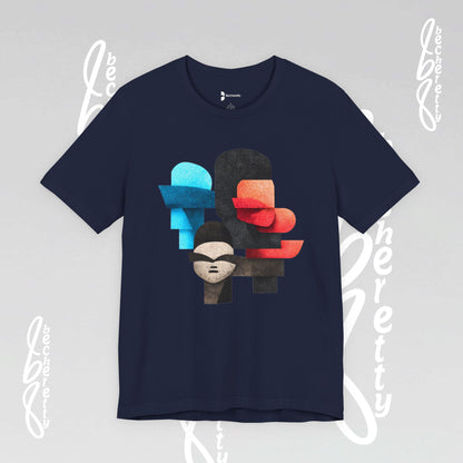 Abstract Face Graphic Tee - Colorful Design Becheretty - Silent Dialogue - Casual Wear