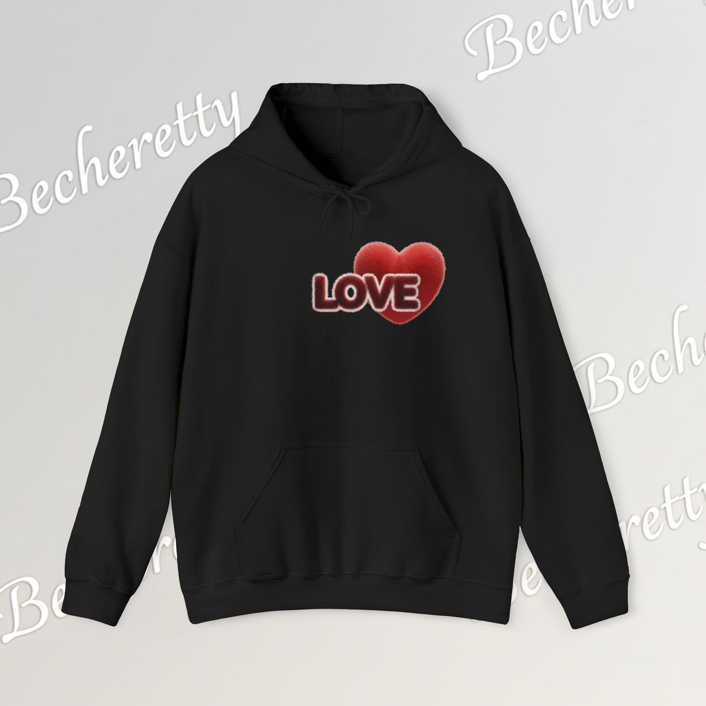 "LOVE" Plush Covered in Fur Graphic Hoodie - Art Minimalist Becheretty - Valentins day & Casual Wear