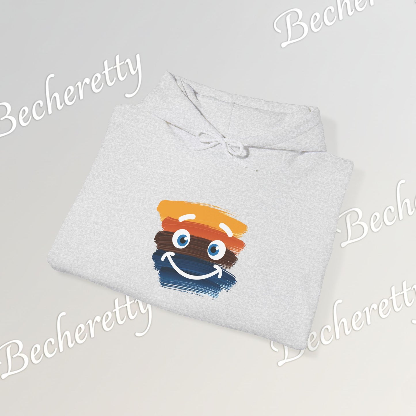 Graphic Hoodie - Smiling Sunset Brushstroke - Cute Happy Face- Art Minimalist Becheretty