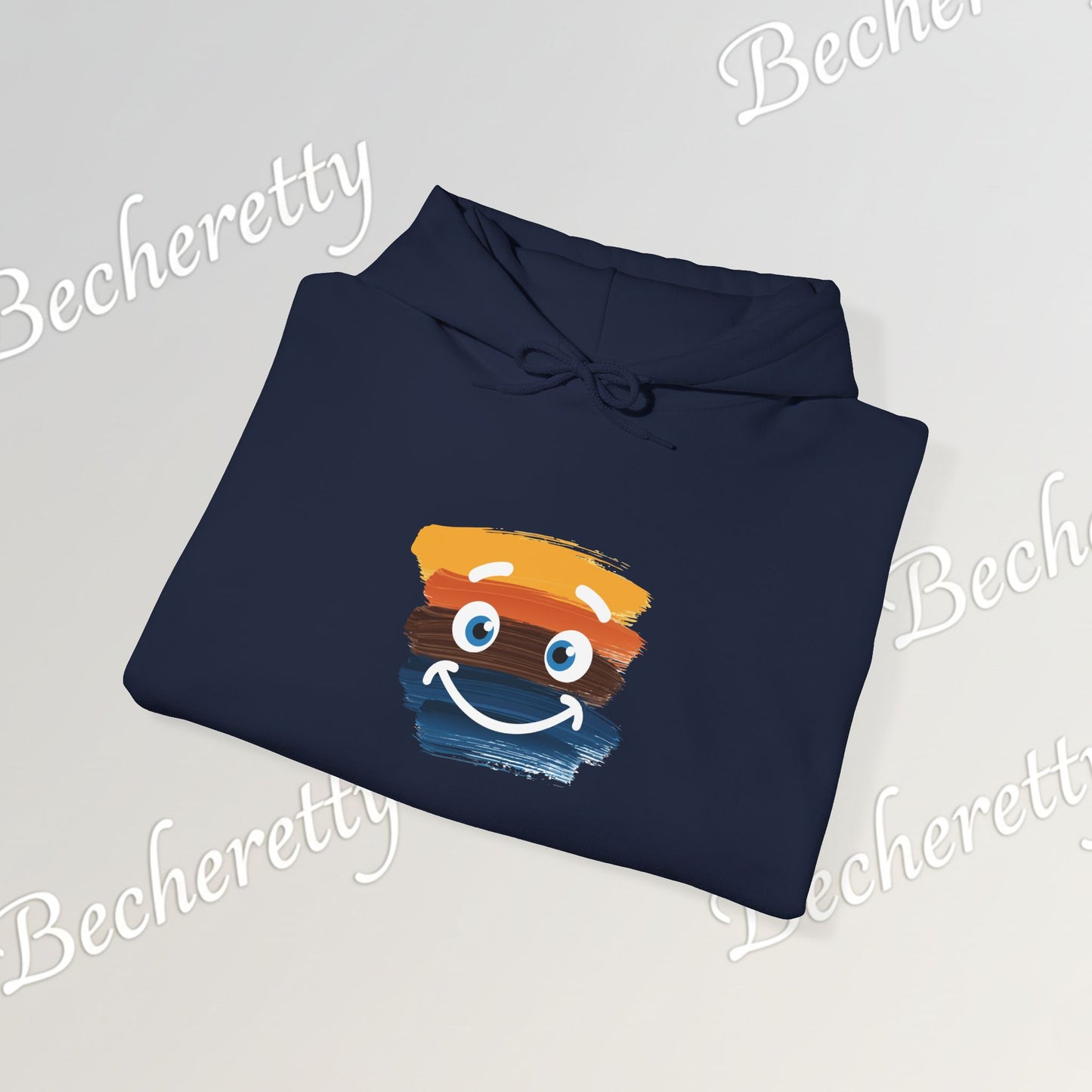 Graphic Hoodie - Smiling Sunset Brushstroke - Cute Happy Face- Art Minimalist Becheretty