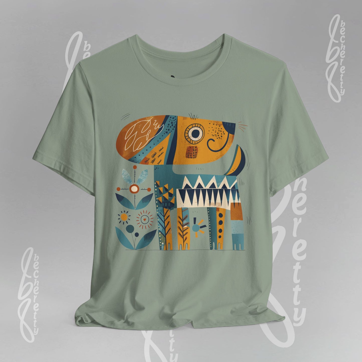 Abstract Guardian Folk Art Dog T-Shirt — Modern Canine Lover Gift