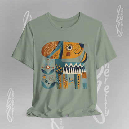 Abstract Guardian Folk Art Dog T-Shirt — Modern Canine Lover Gift