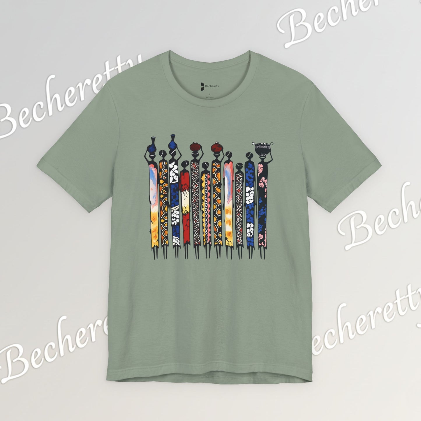 Ancestral Strides - Graphic Tee Becheretty - African tribal art style - Woven with history, worn with pride.