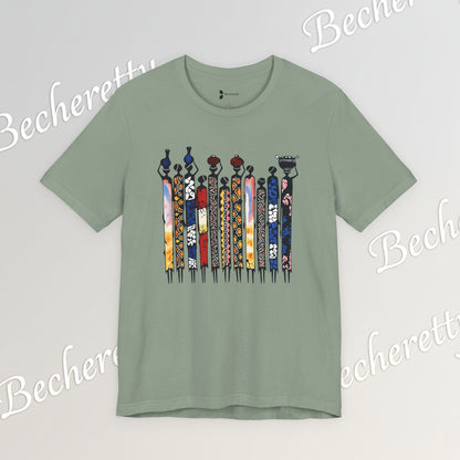 Ancestral Strides - Graphic Tee Becheretty - African tribal art style - Woven with history, worn with pride.