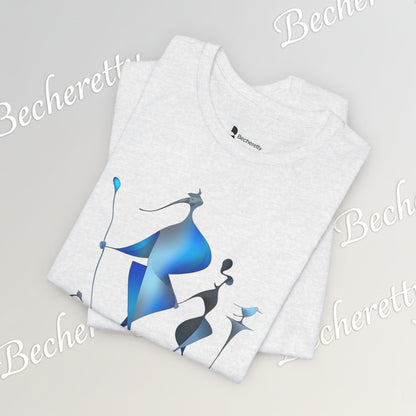 "Abstract Blue Aviary" Modern Art Graphic T-Shirt Becheretty - Unique Nature Lover Tee, Soft Cotton Fashion Top