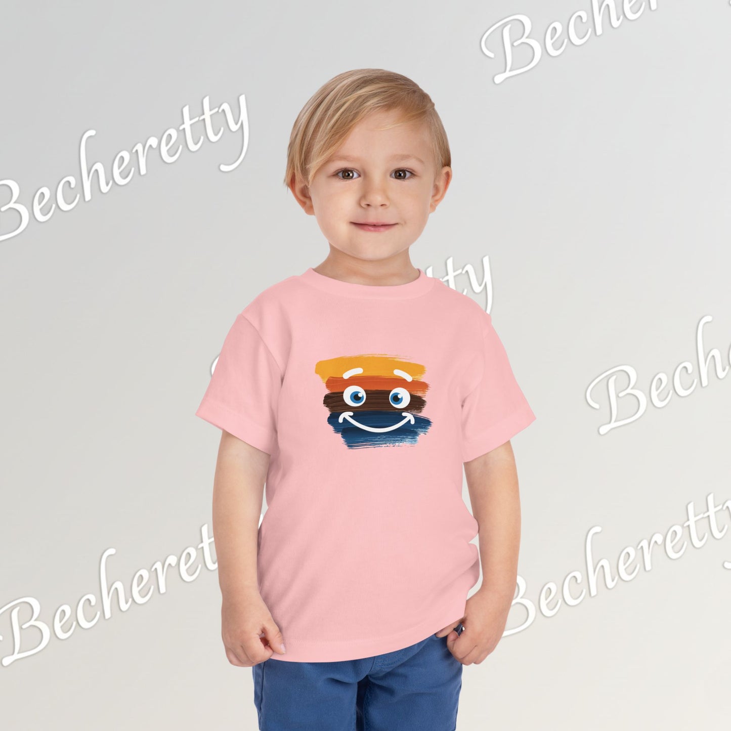 Toddler Tee Smiley Watercolor Art Graphic Minimalist Becheretty - Happy Face Kids T-Shirt
