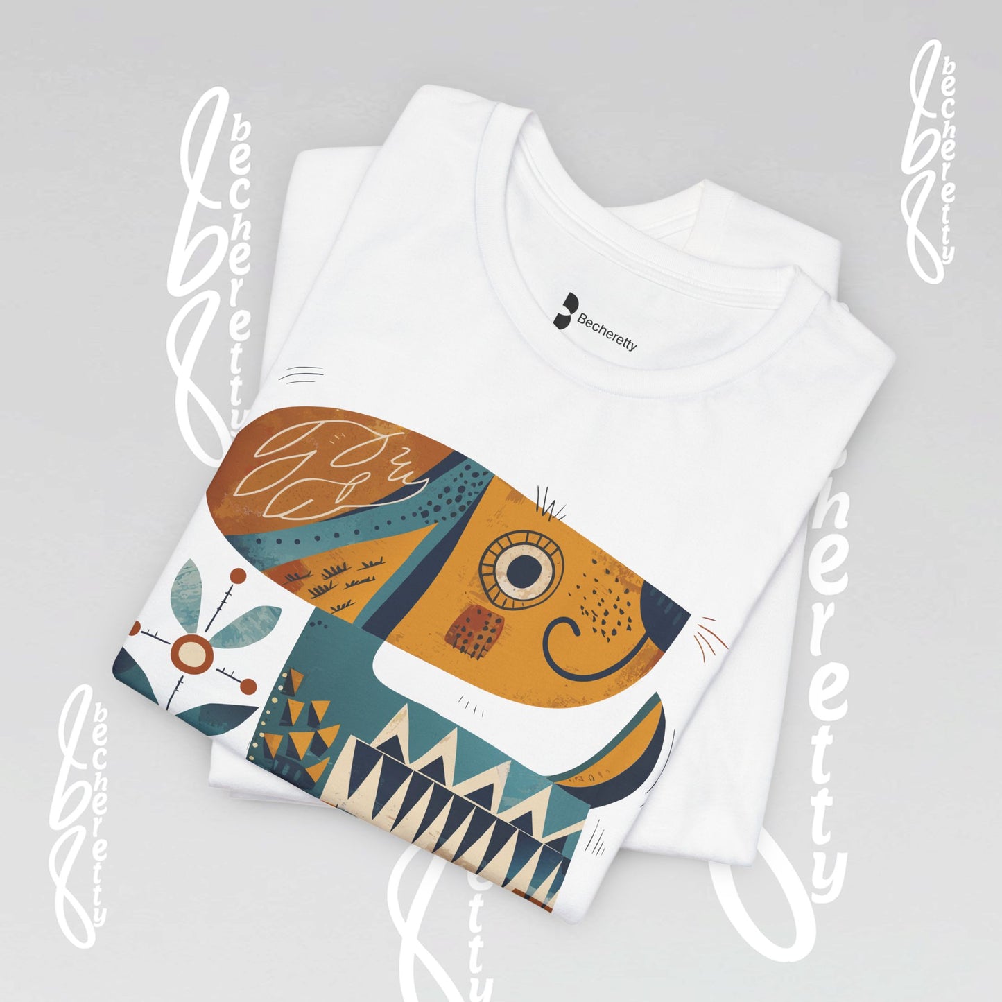 Abstract Guardian Folk Art Dog T-Shirt — Modern Canine Lover Gift