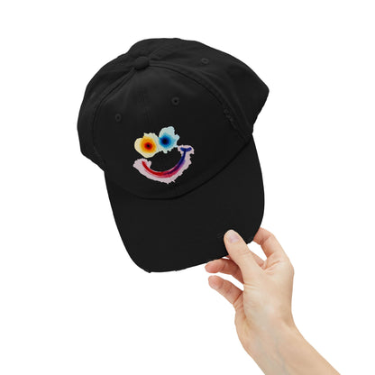Smiley Watercolor Distressed Cap — Colorful Smile Face Dad Hat - Graphic Minimalist Becheretty