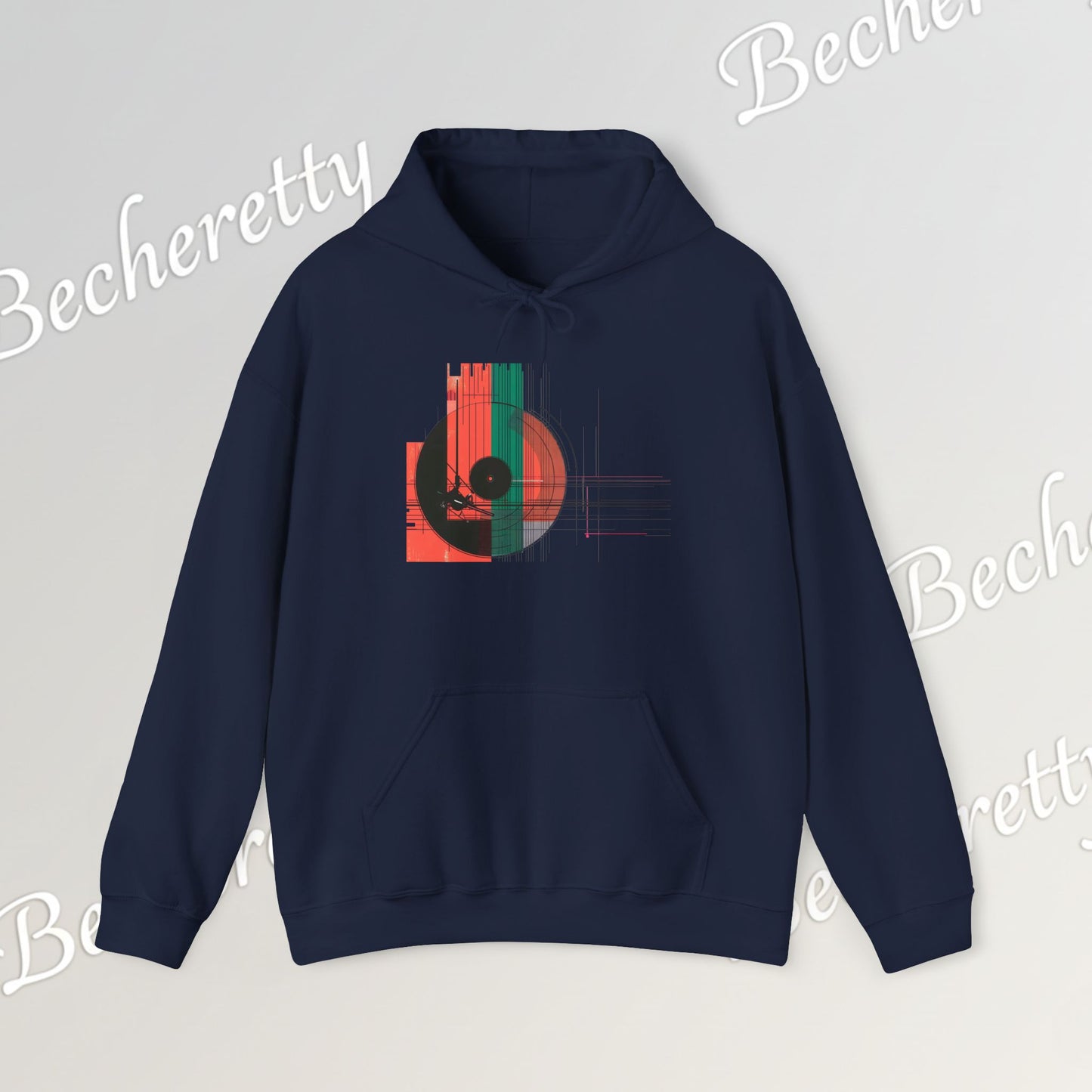 The Vinyl Echo "DJ" Hoodie - Art Graphic Becheretty - The classic vinyl record through a lens of modern geometry