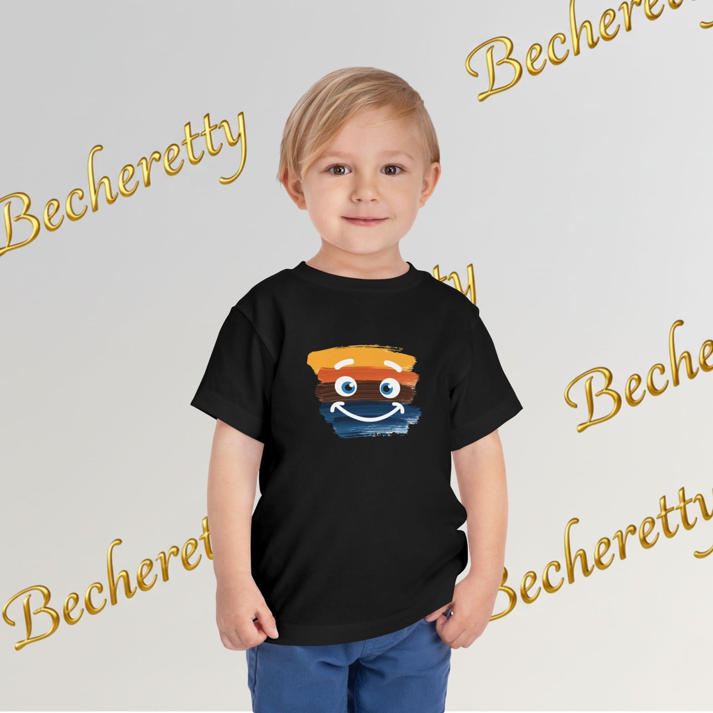 Toddler Tee Smiley Watercolor Art Graphic Minimalist Becheretty - Happy Face Kids T-Shirt