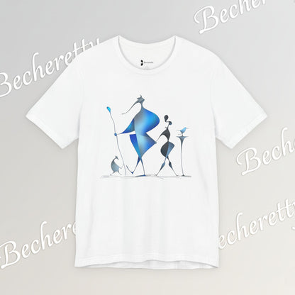 "Abstract Blue Aviary" Modern Art Graphic T-Shirt Becheretty - Unique Nature Lover Tee, Soft Cotton Fashion Top