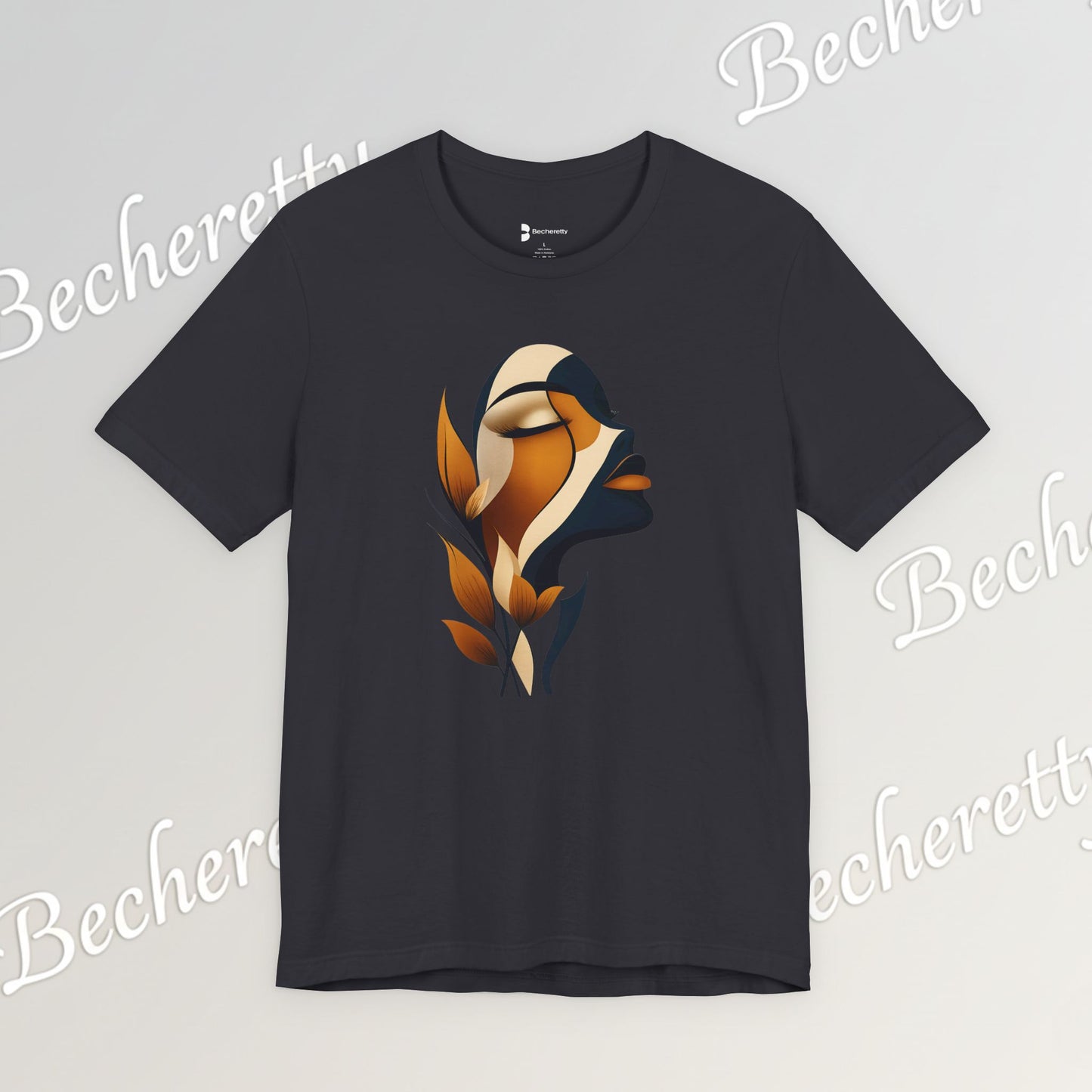 "Golden Profile" Abstract Graphic T‑Shirt – Art Minimalist Becheretty - Botanical inspiration