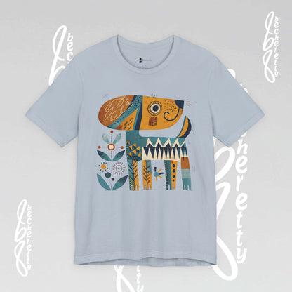 Abstract Guardian Folk Art Dog T-Shirt — Modern Canine Lover Gift