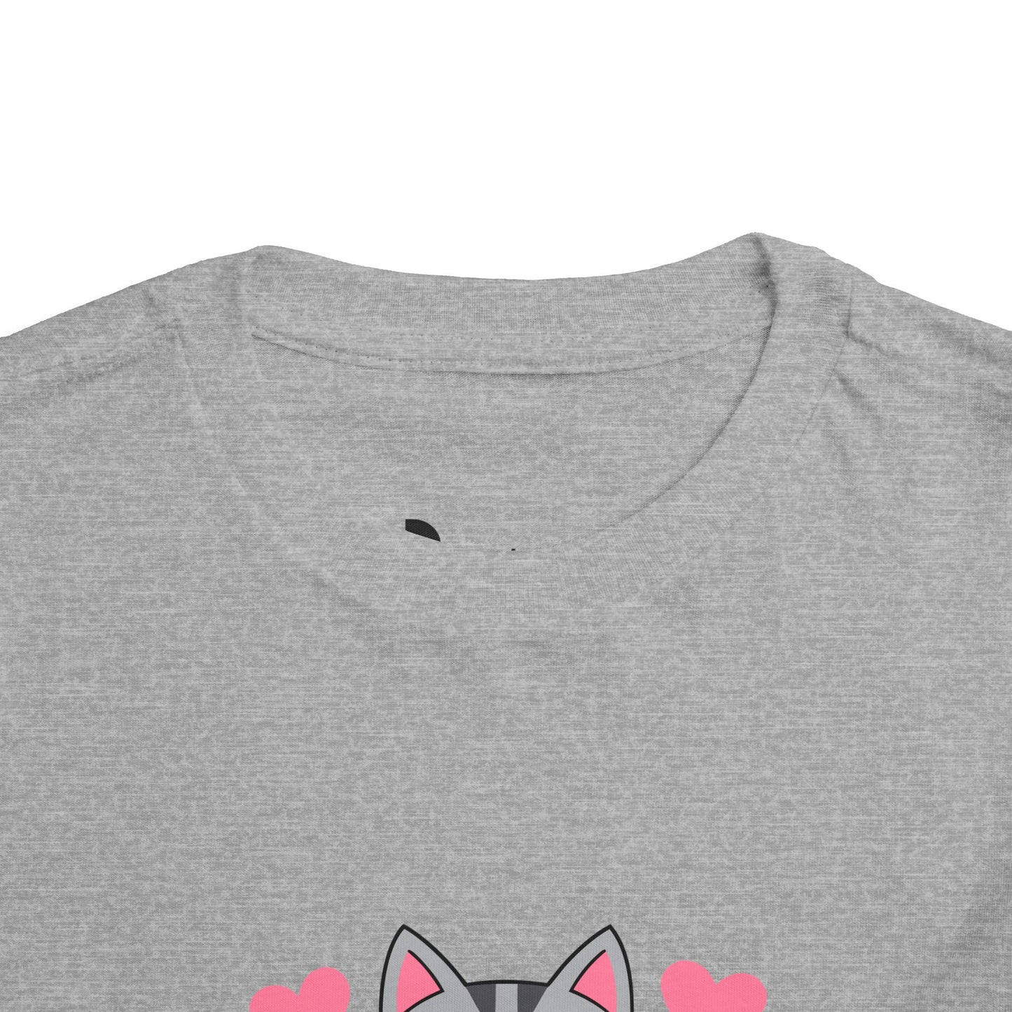 Adorable "Becheretty" Pink Bow Kitten Toddler Tee – Cute Gray Cat & Hearts Graphic T-Shirt for Girls