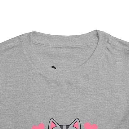Adorable "Becheretty" Pink Bow Kitten Toddler Tee – Cute Gray Cat & Hearts Graphic T-Shirt for Girls