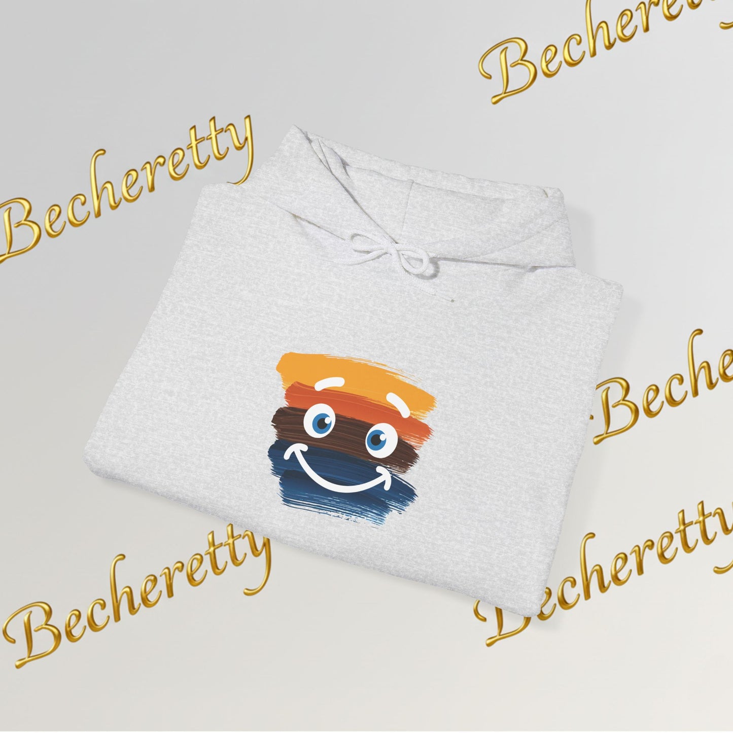 Graphic Hoodie - Smiling Sunset Brushstroke - Cute Happy Face- Art Minimalist Becheretty