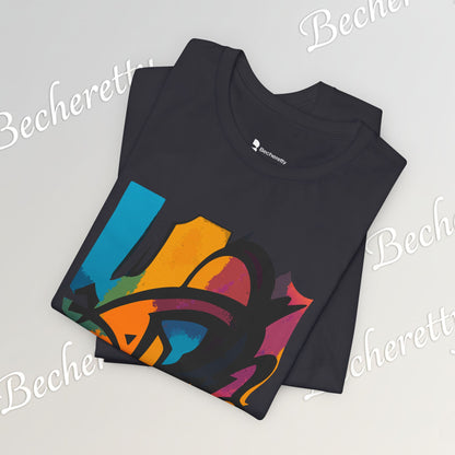 "Neon Fracture" — T-Shirt Becheretty - It captures the aesthetic of the shapes while nodding to those electric 80s/90s colors.