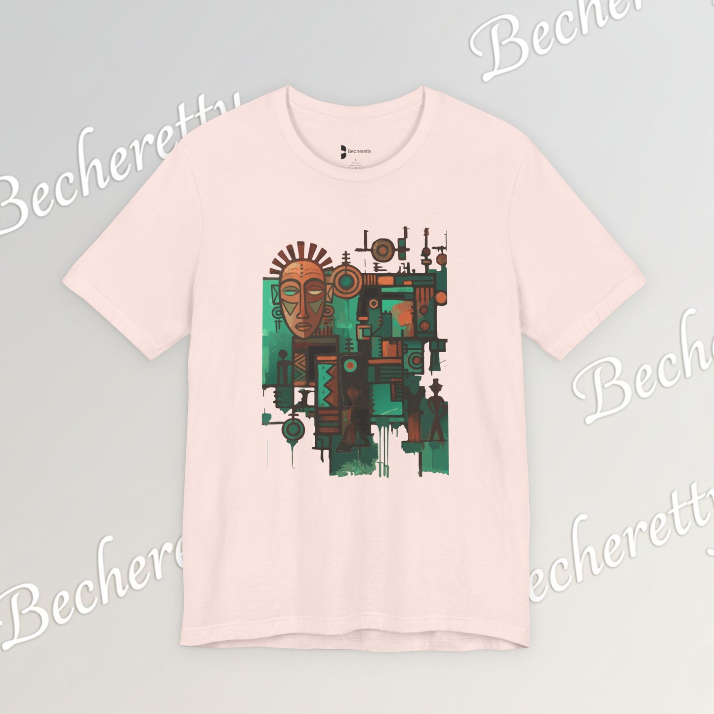 Abstract Tribal Mask Art T-Shirt — Geometric Afrocentric Graphic Becheretty