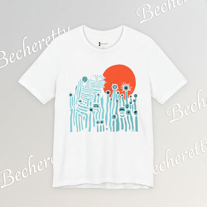 Sunset Wildflowers T-Shirt — Minimal Floral Graphic Tee - Playful statement - Wearable Art