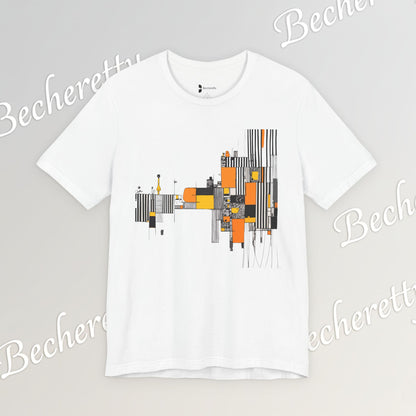 Abstract Geometric Tee - Art Graphic Becheretty - Modern Orange & Gray Cityscape Design