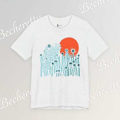 Sunset Wildflowers T-Shirt — Minimal Floral Graphic Tee - Playful statement - Wearable Art
