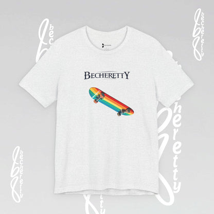 Rainbow Skateboard Tee - Becheretty design, perfect gift for skater lovers.