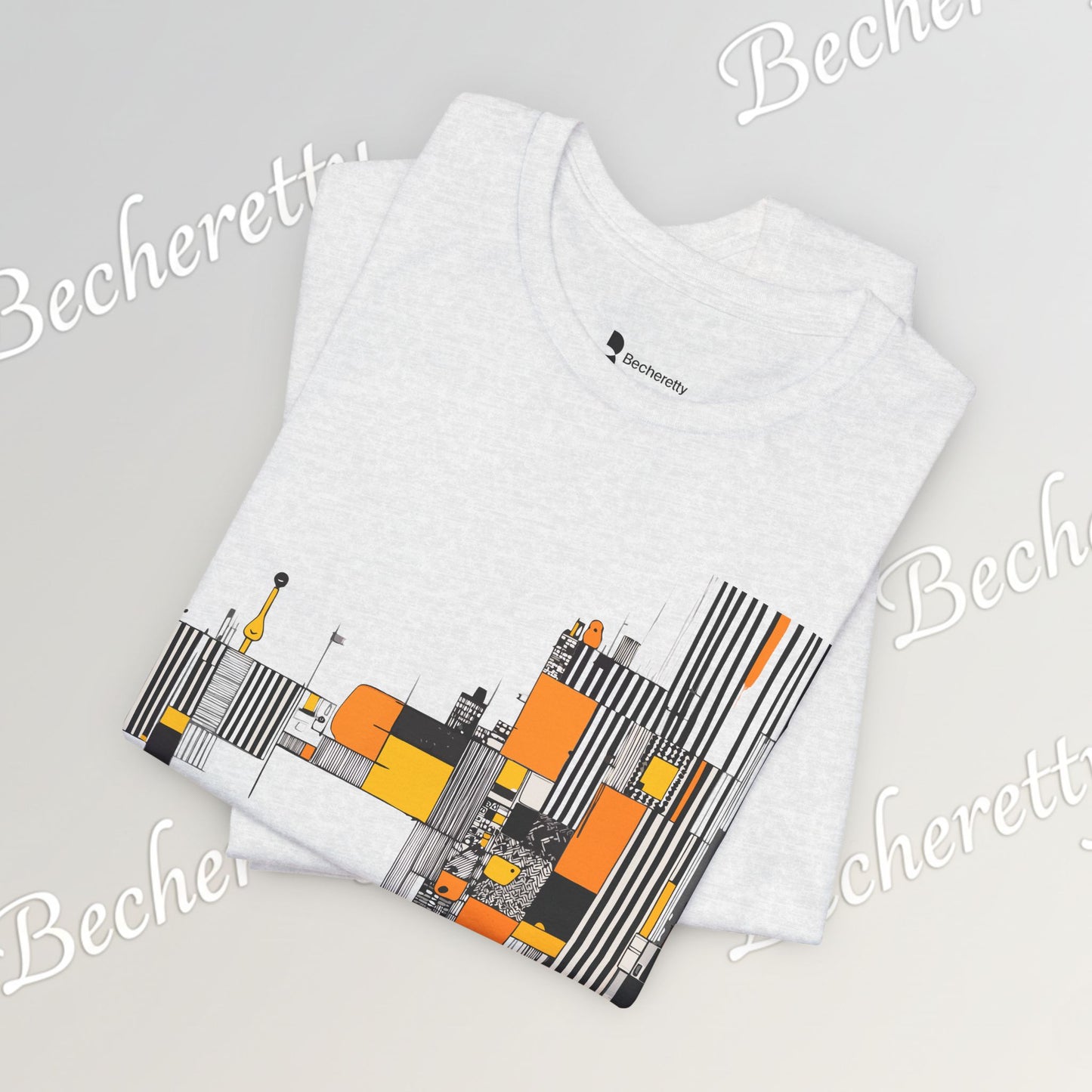 Abstract Geometric Tee - Art Graphic Becheretty - Modern Orange & Gray Cityscape Design