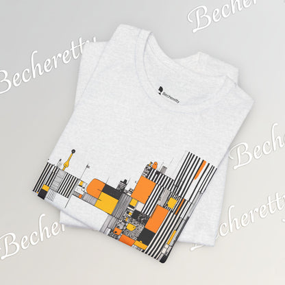 Abstract Geometric Tee - Art Graphic Becheretty - Modern Orange & Gray Cityscape Design