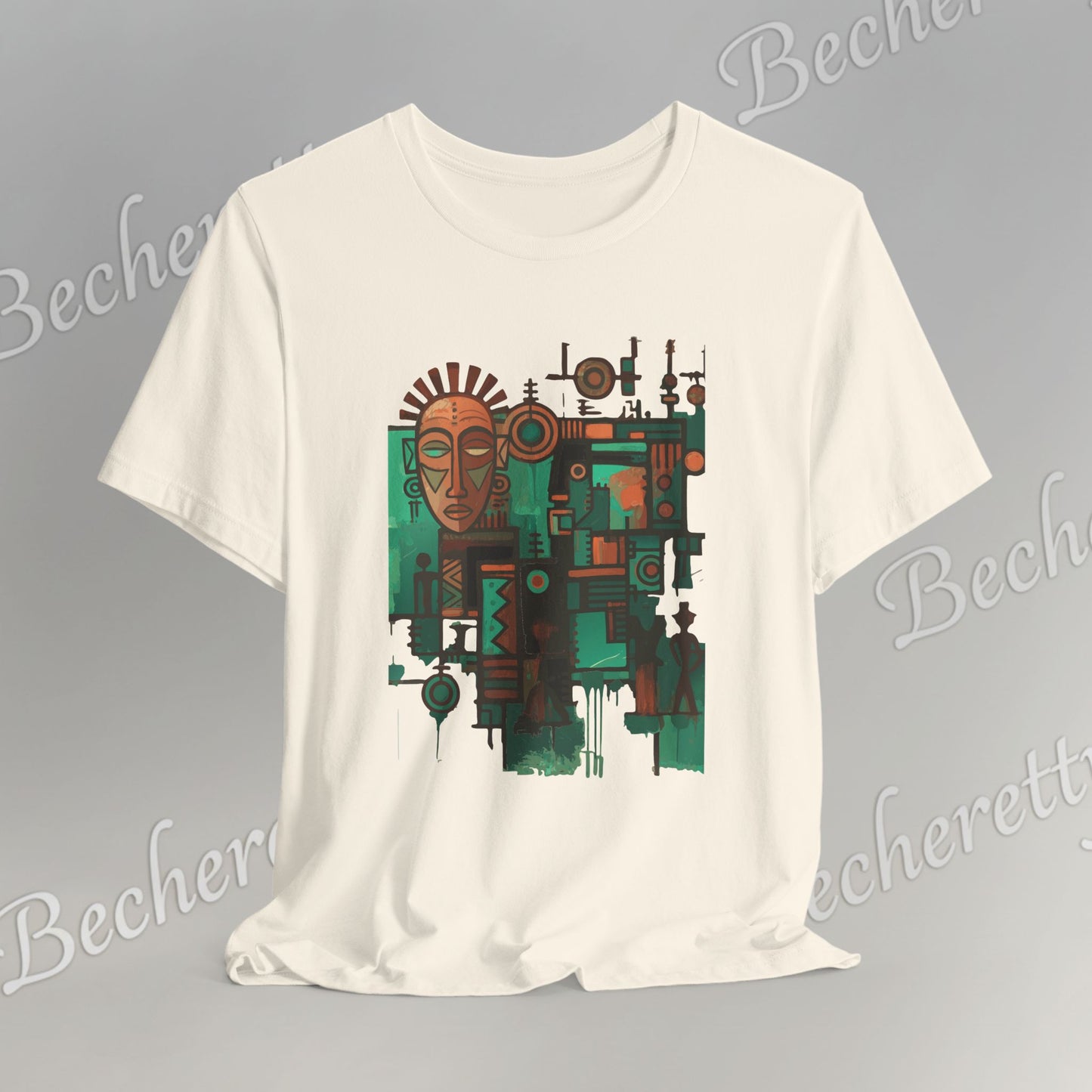 Abstract Tribal Mask Art T-Shirt — Geometric Afrocentric Graphic Becheretty