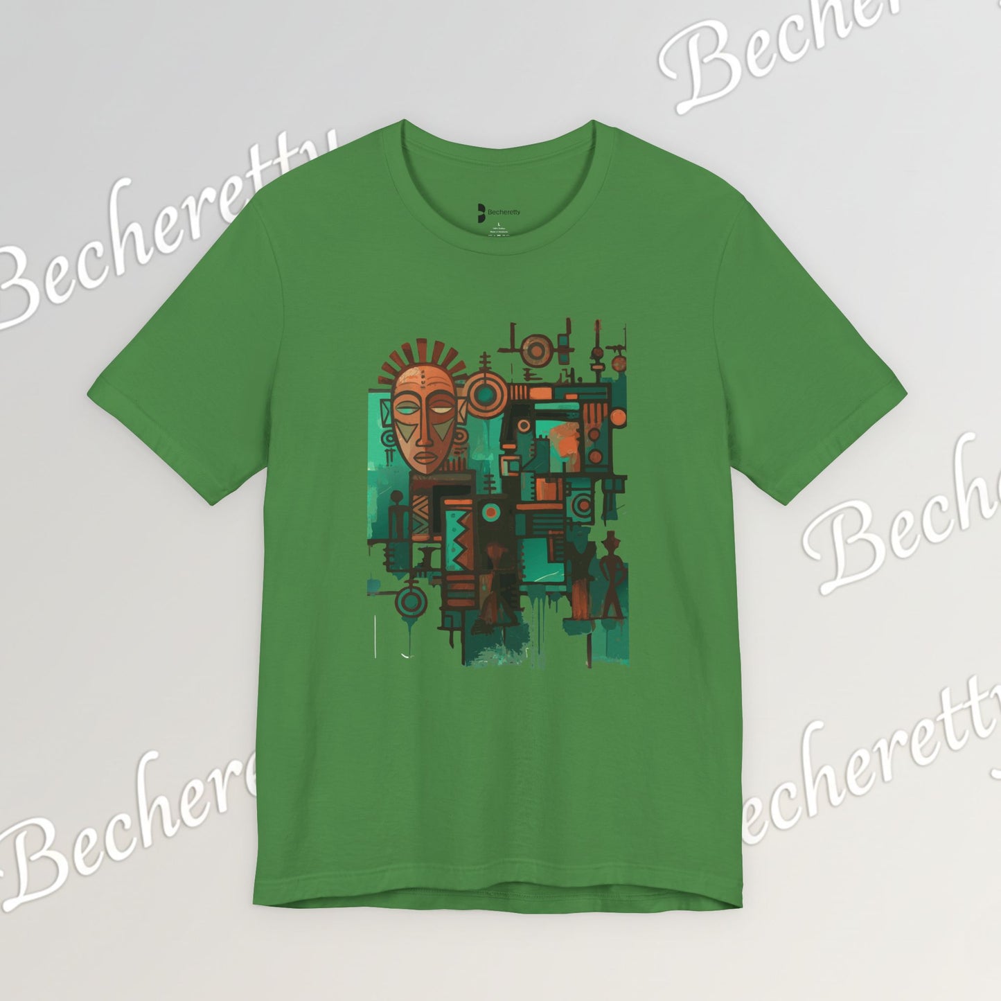 Abstract Tribal Mask Art T-Shirt — Geometric Afrocentric Graphic Becheretty
