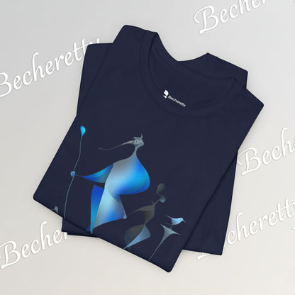 "Abstract Blue Aviary" Modern Art Graphic T-Shirt Becheretty - Unique Nature Lover Tee, Soft Cotton Fashion Top