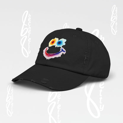 Smiley Watercolor Distressed Cap — Colorful Smile Face Dad Hat - Graphic Minimalist Becheretty