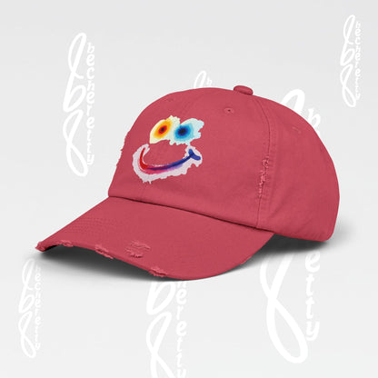 Smiley Watercolor Distressed Cap — Colorful Smile Face Dad Hat - Graphic Minimalist Becheretty