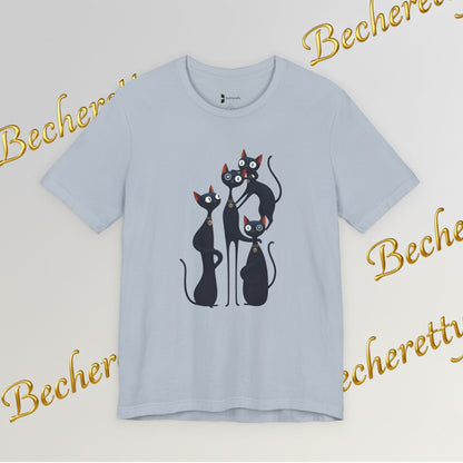 "Cat Family" Graphic T'Shirt Becheretty — Cute Black Cats Illustration - Playful design minimalist