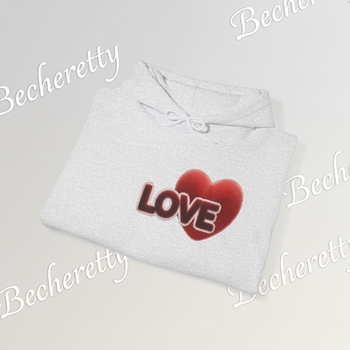 "LOVE" Plush Covered in Fur Graphic Hoodie - Art Minimalist Becheretty - Valentins day & Casual Wear