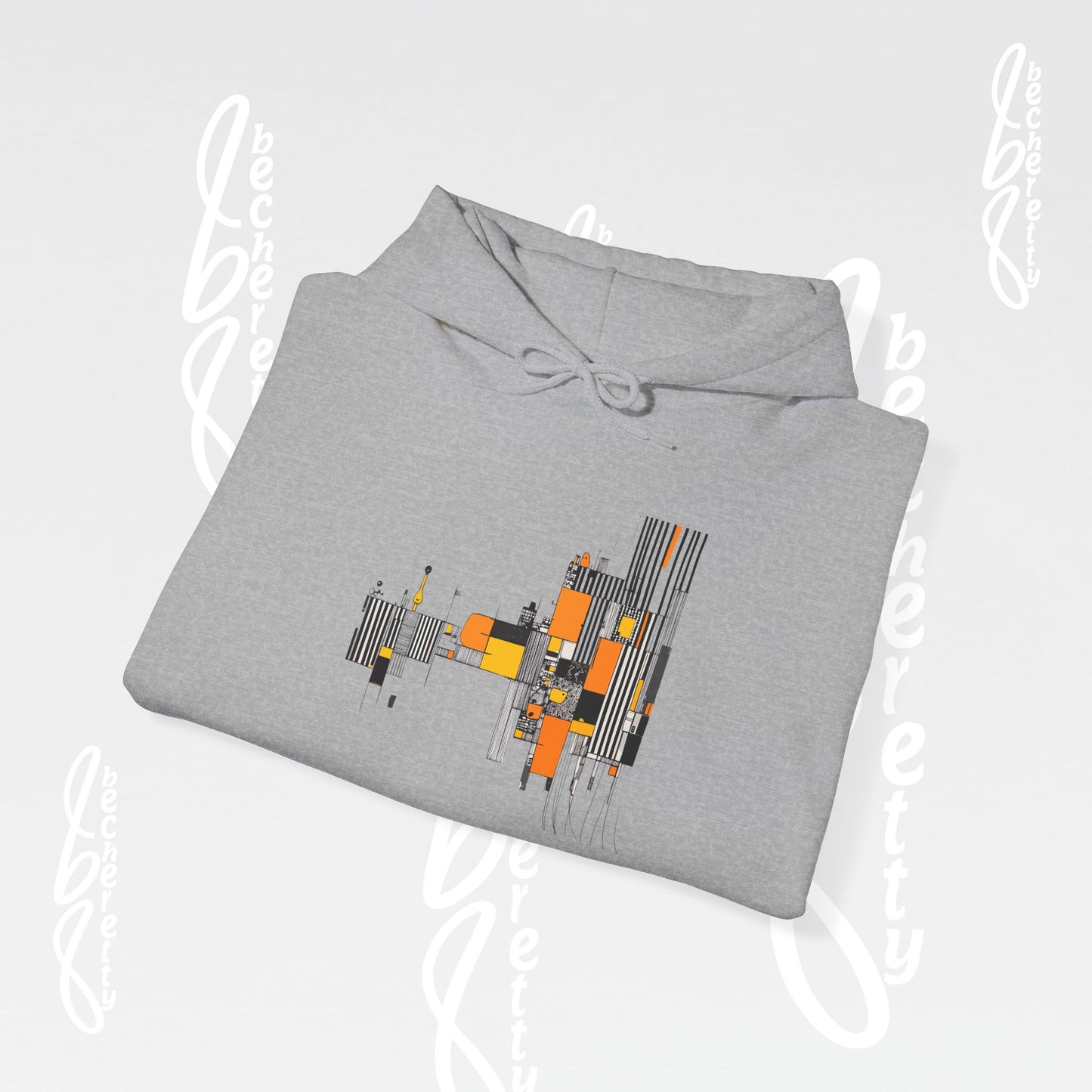 Abstract Geometric Hoodie — Modern Orange & Gray Minimalist Design - Art Graphic Becheretty