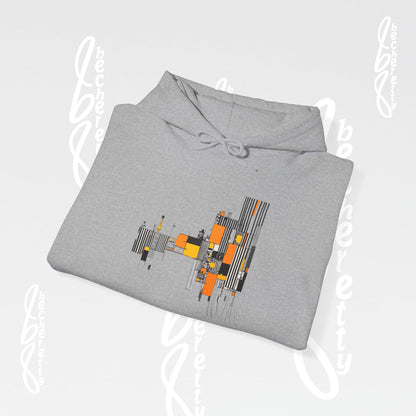 Abstract Geometric Hoodie — Modern Orange & Gray Minimalist Design - Art Graphic Becheretty