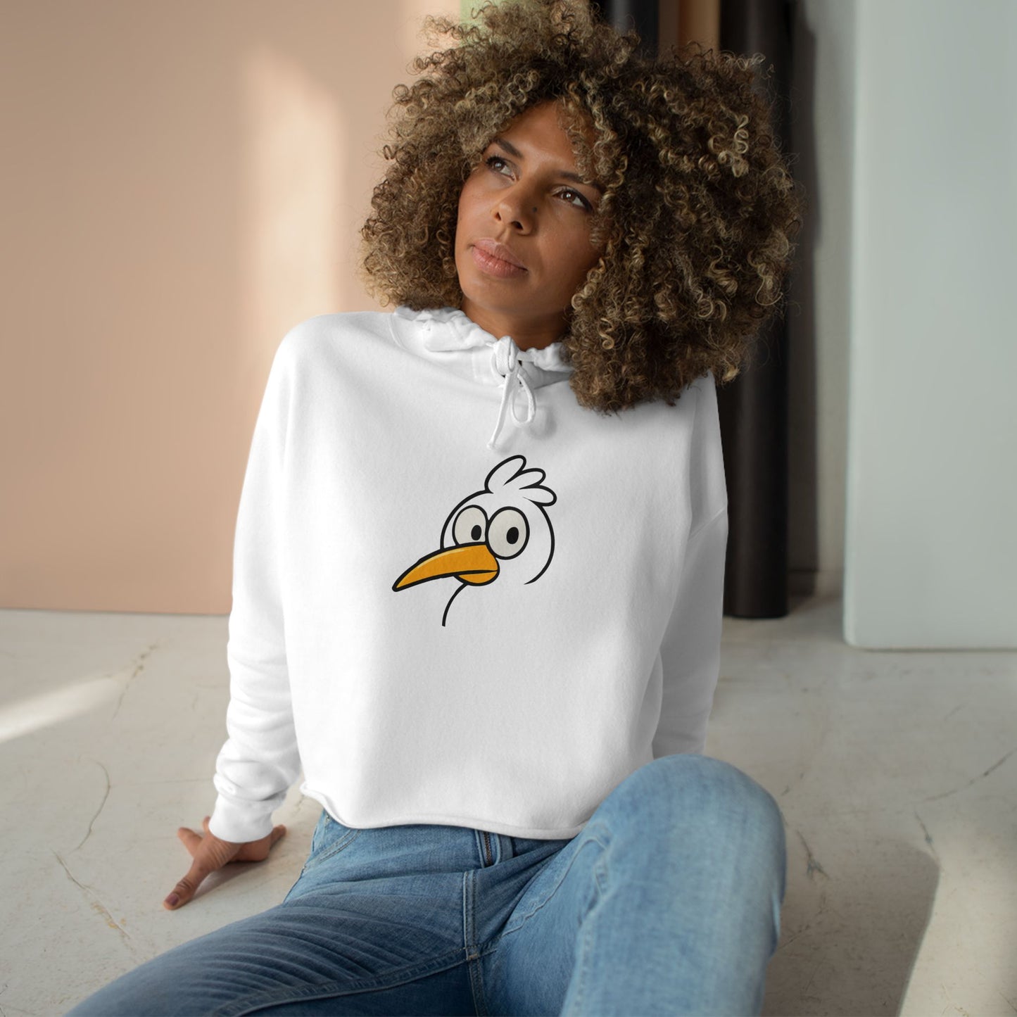 Graphic Crop Hoodie - Cute Cartoon Seagull - Becheretty - Minimal Beach Bird Graphic Sweatshirt