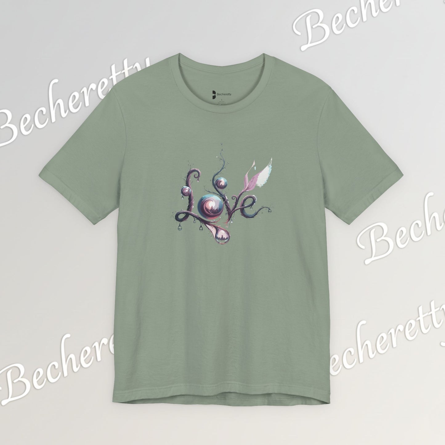 Love Script Tee - Romantic Floral Typography T-Shirt - Art Graphic Becheretty - Ideal gift for your loved one