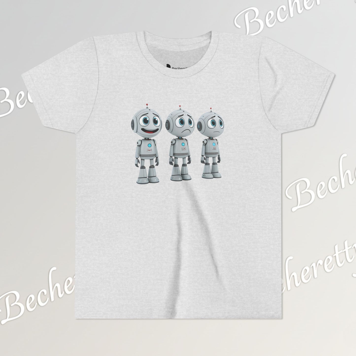 Youth T-Shirt  "Three Funny Kid Robots" Art Graphic Becheretty - Perfect for expressing your daily mood without saying a word
