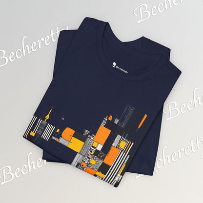 Abstract Geometric Tee - Art Graphic Becheretty - Modern Orange & Gray Cityscape Design