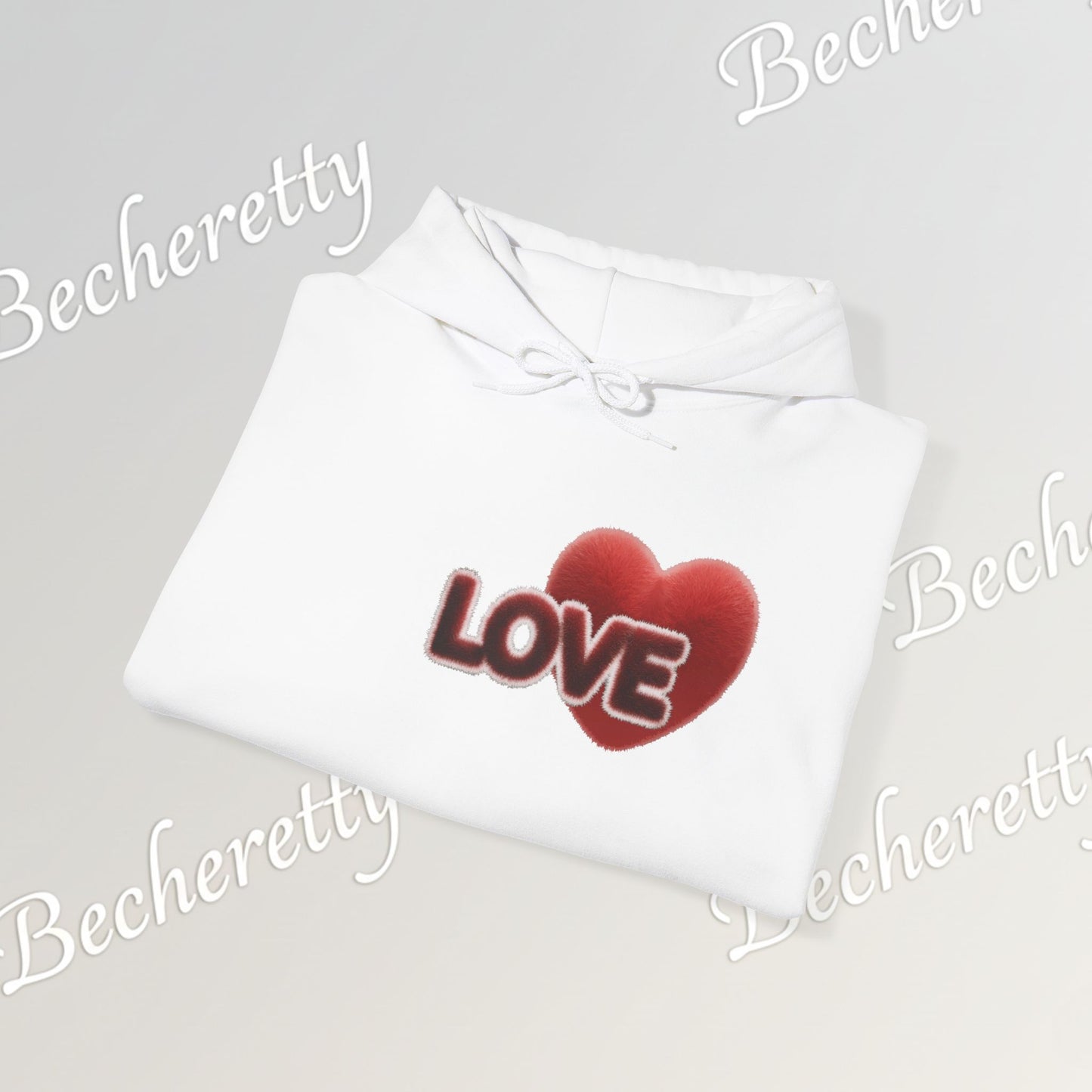 "LOVE" Plush Covered in Fur Graphic Hoodie - Art Minimalist Becheretty - Valentins day & Casual Wear