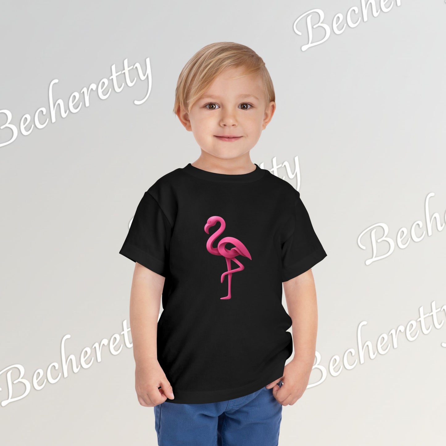 Toddler Flamingo Tee — Cute Pink Flamingo Short Sleeve T-Shirt for Kids - Art Graphic Becheretty