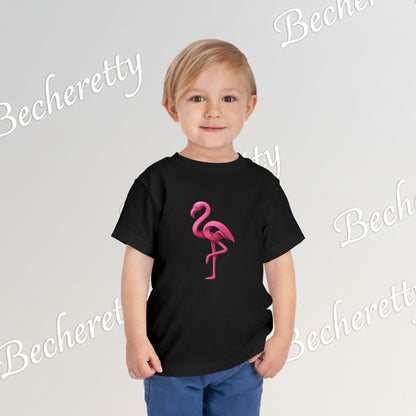 Toddler Flamingo Tee — Cute Pink Flamingo Short Sleeve T-Shirt for Kids - Art Graphic Becheretty