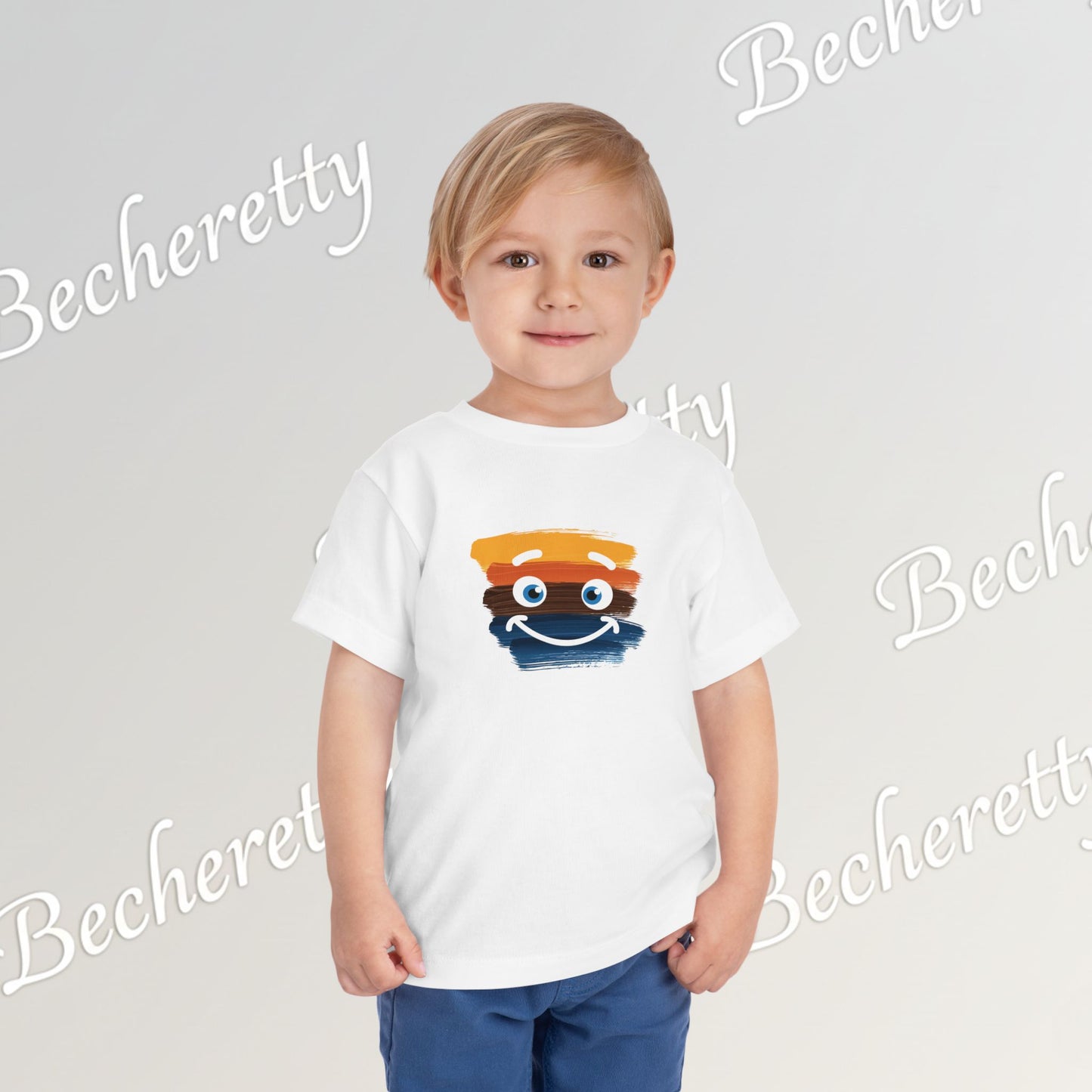 Toddler Tee Smiley Watercolor Art Graphic Minimalist Becheretty - Happy Face Kids T-Shirt
