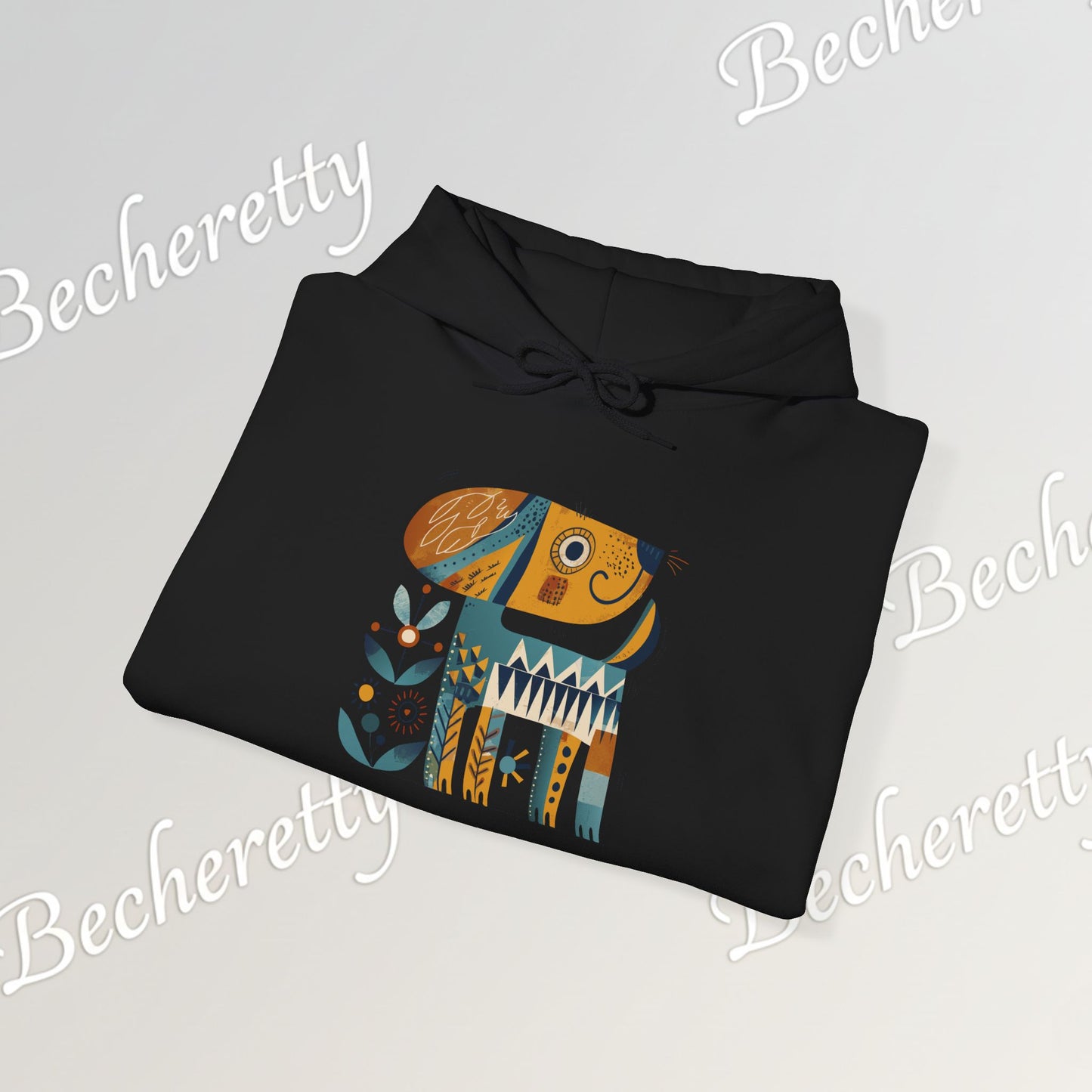 Minimalist Art Hoodie | The "Abstract Puppy" by Becheretty - A unique, stylized dog motif inspired by folk art and modern