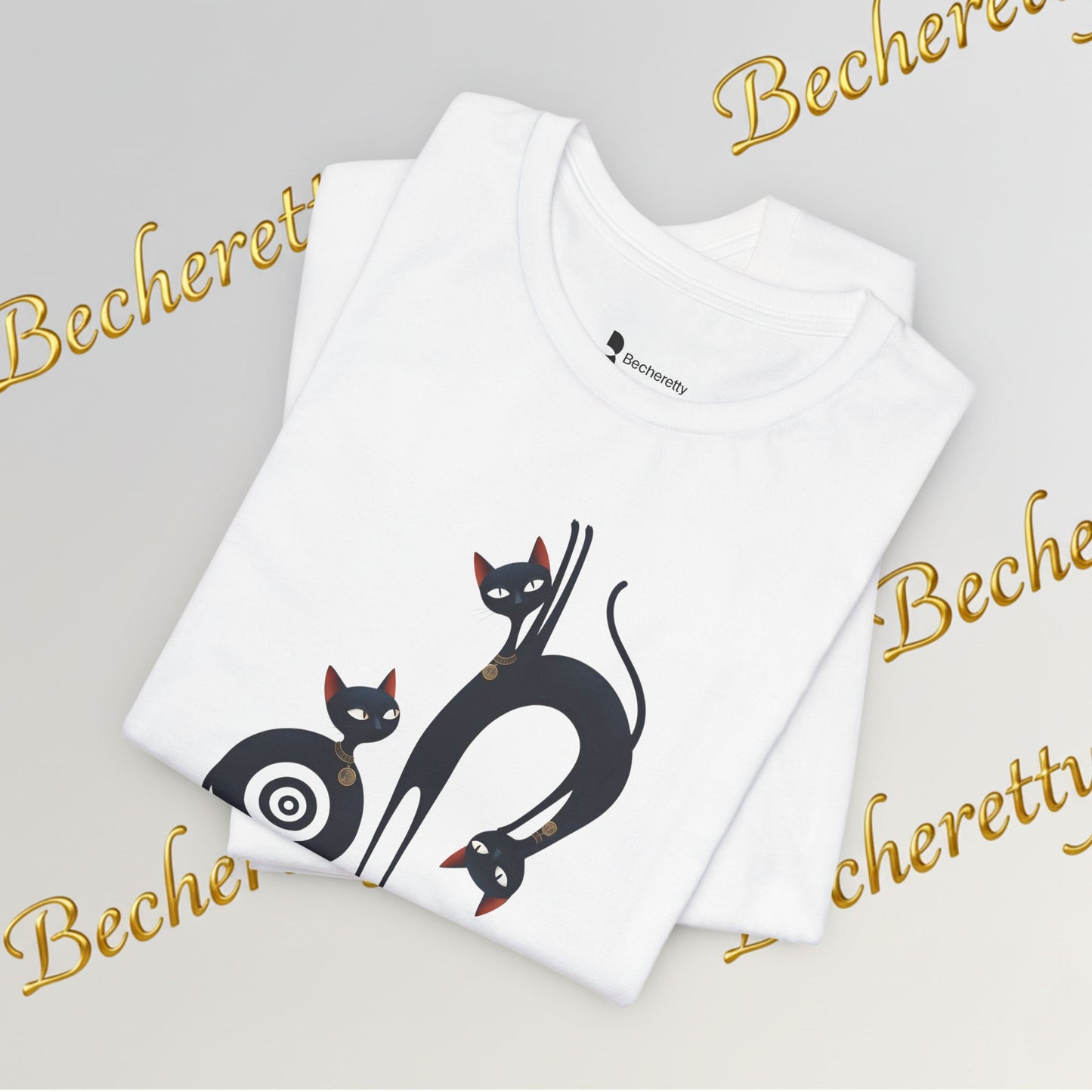 Graphic T-Shirt "Cat Trio" Design Surrealist & Minimalist Becheretty - Artful presence , casual wear.