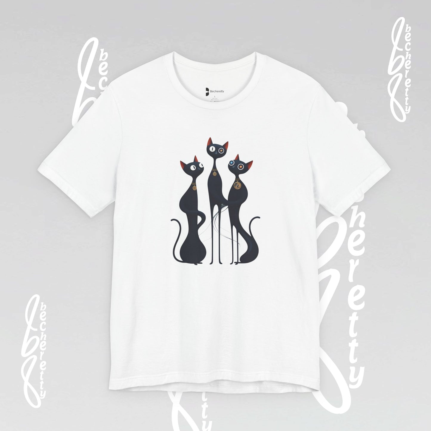 Black Cat Trio Tee – Cute Retro Cats Graphic T-Shirt - Minimalist Art Becheretty - Perfect gift for cats lovers