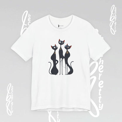 Black Cat Trio Tee – Cute Retro Cats Graphic T-Shirt - Minimalist Art Becheretty - Perfect gift for cats lovers