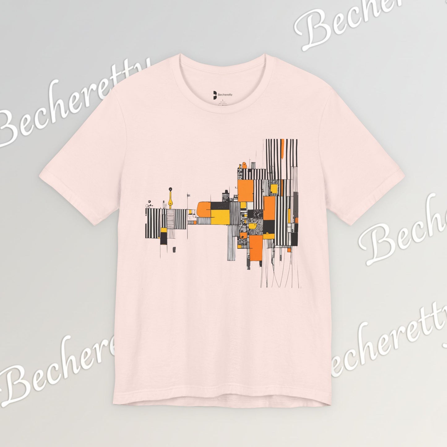 Abstract Geometric Tee - Art Graphic Becheretty - Modern Orange & Gray Cityscape Design